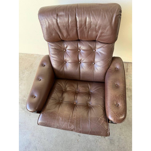 Animal Skin Vintage Danish Modern High-Back Leather Lounge Chair 1960s For Sale - Image 7 of 8