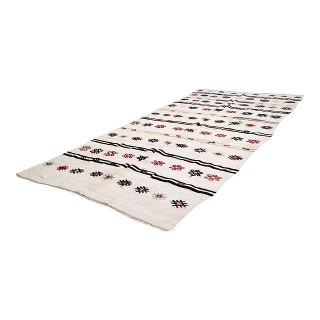 Mid-Century Modern Mid 20th Century Embroidered Vintage Turkish Hemp Kilim For Sale - Image 3 of 7