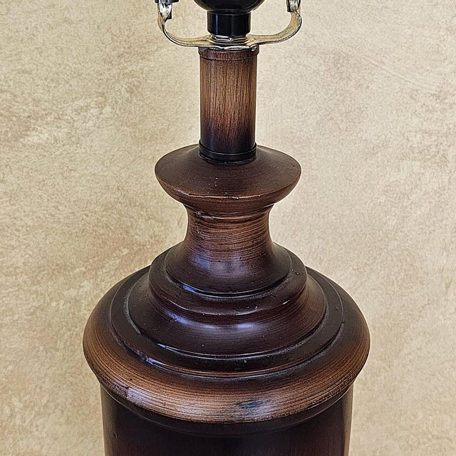 Brown Vintage Traditional Wood-Look Urn Table Lamp With Floral Botanical Shade For Sale - Image 8 of 18