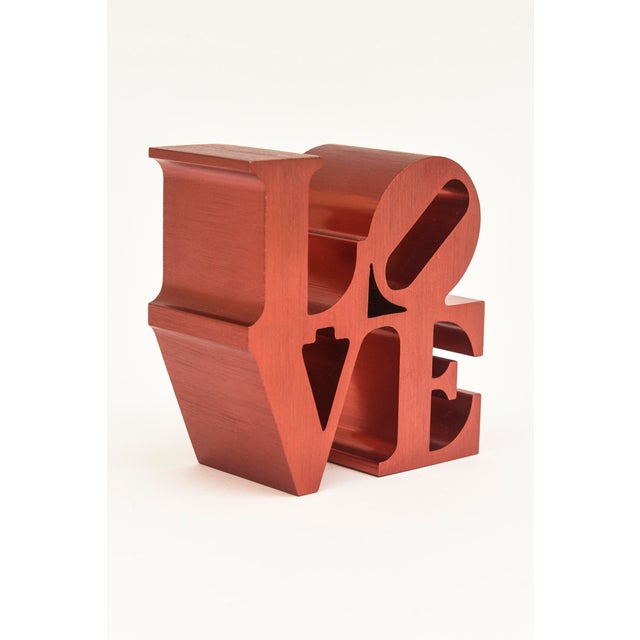 Pop Art Vintage Robert Indiana Red Love Sculpture Brushed Aluminum Paperweight/ Desk Accessory For Sale - Image 3 of 9