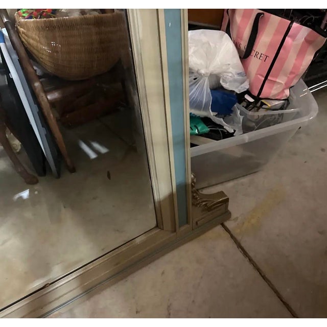 Metal Large Vintage Table Mirror With Blue and Gold Accents For Sale - Image 7 of 9