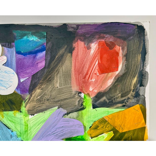 Jim Drain, Colorful Mixed Media Collage Painting Miami Artist Jim Drain Abstract Flowers For Sale - Image 10 of 15