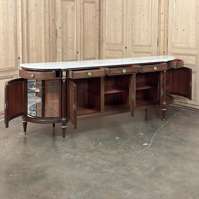 Grand French Louis XVI Mahogany Round-Sided Buffet With Carrara Marble For Sale - Image 11 of 18