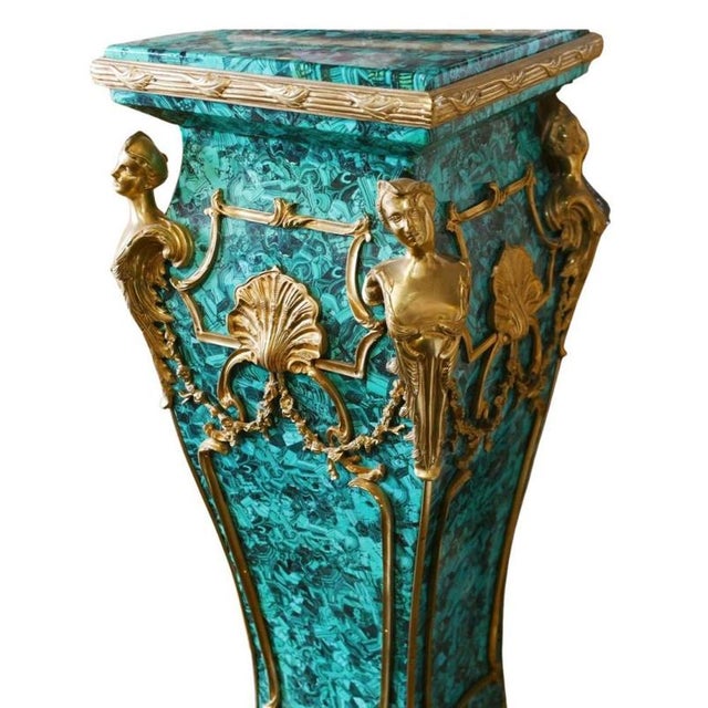 Gorgeous pair of french faux malachite pedestal stands in the louis xvi revival style the malachite has been painted and...