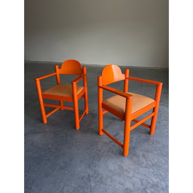 Wood Pair of Vintage Orange Hank Lowenstein Padova Armchairs For Sale - Image 7 of 12