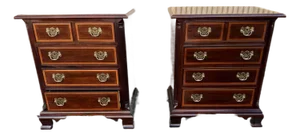 Pair of Stickley Matching Chippendale Style Inlaid Mahogany Nightstands or Small Bachelor's Chests.