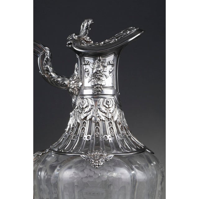 Metal 19th Century Ewers with Engraved Crystal and Silver Mounts, 1880, Set of 2 For Sale - Image 7 of 18