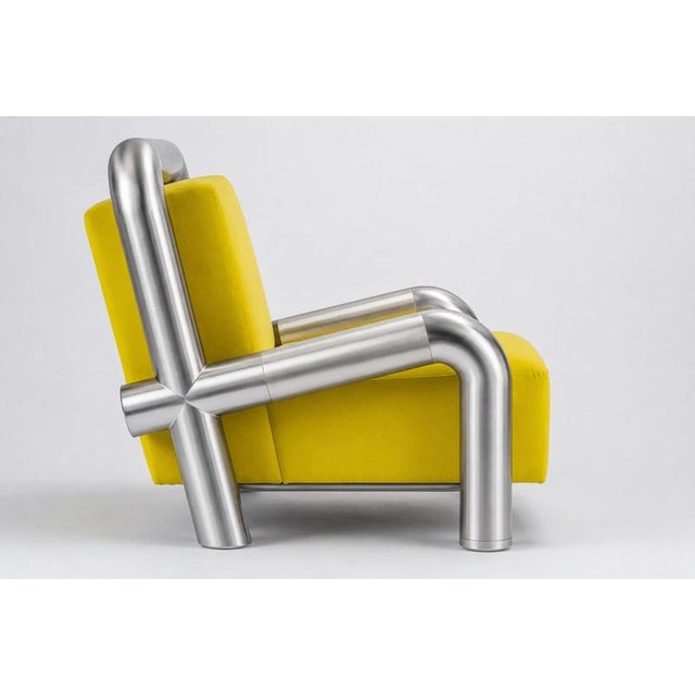 Contemporary Tub Armchair in Wool and Brushed Steel by Christophe Perichon For Sale - Image 3 of 7