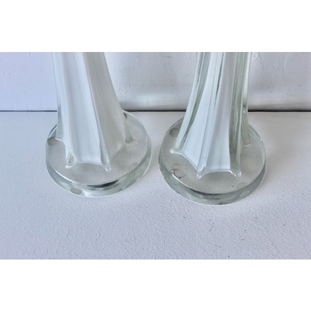 White 1980s Mid-Century Modern Paul Kedelv Style Encased White Art Glass Table Lamps - a Pair For Sale - Image 8 of 13