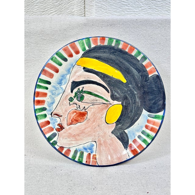 Mid 20th Century Mid-Century Style Postmodern Cubist Face Terracotta Glazed Decorative Plate For Sale - Image 5 of 8