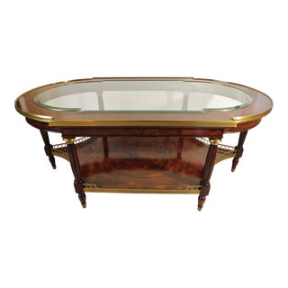 Theodore Alexander Storyteller Flame Veneer Brass Beveled Glass Cocktail Coffee Table For Sale