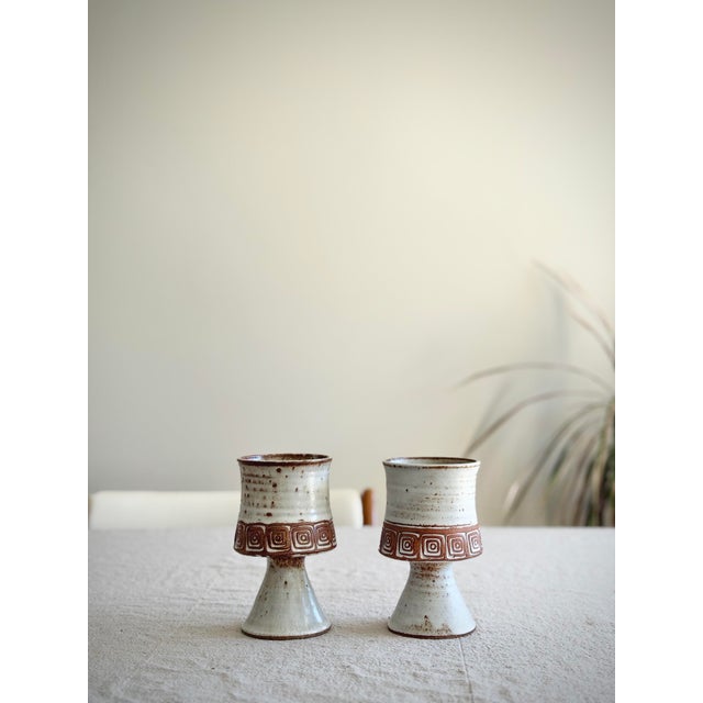 Authentic Los Artesanos stoneware goblets from Puerto Rico, produced in the 1960s under the direction of master potter Hal...