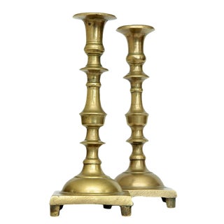 18th Century Russian Shabbat Brass Candlesticks - a Pair For Sale