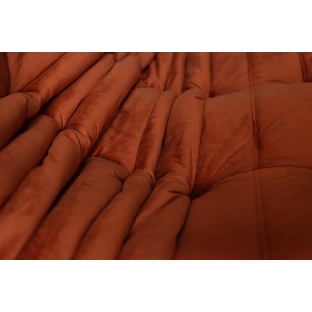 Amber Togo Velvet Corner Chair, Two and Three Seater Sofas by Michel Ducaroy for Ligne Roset, 1979, Set of 3 For Sale - Image 10 of 12