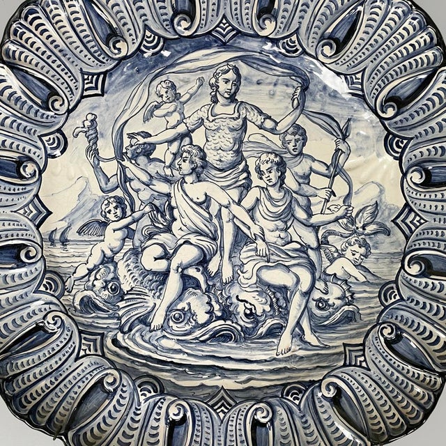 Italian mid-century modern majolica plate by Alba Docilia Albisola, 1950s Majolica plate with a monochromatic blue...
