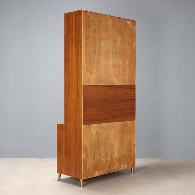 Vintage Larch Veneer, Brass and Glass Display Bookcase, 1960s For Sale - Image 10 of 11