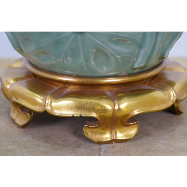 Vintage Marbro Celadon Green Porcelain Lotus Flower Ginger Jar Lamp 30" For Sale - Image 12 of 16