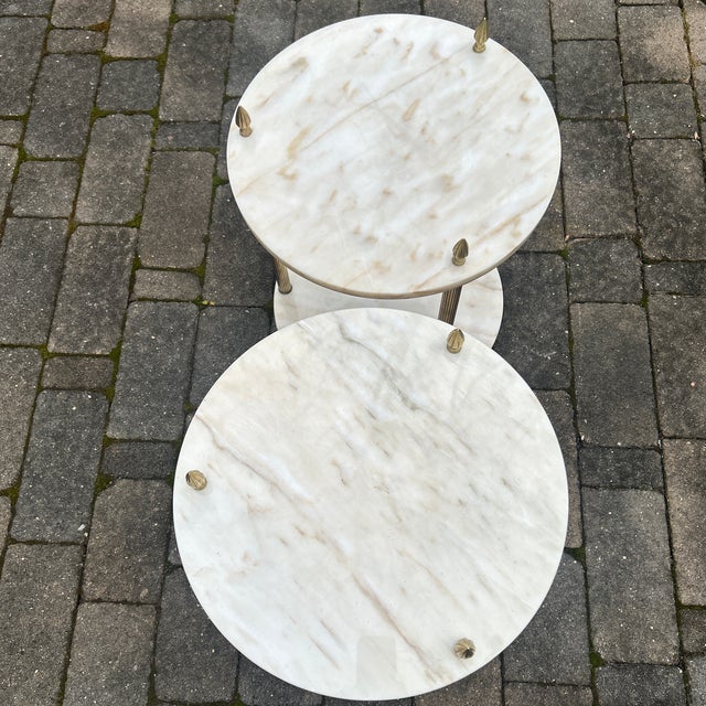Brass Late 20th Century Pair 2 Tier Marble Top Brass Side Tables For Sale - Image 8 of 9
