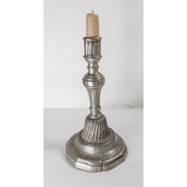 19th Century French Pewter Candlestick in Louis XVI or XV Regency Style For Sale - Image 4 of 12
