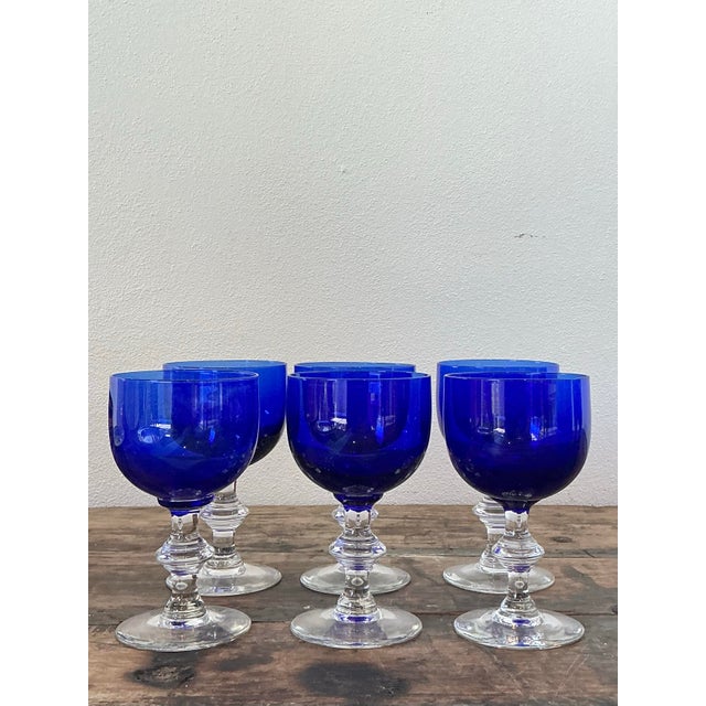 Blue Vintage Cobalt Blue Stemware - Set of 6 For Sale - Image 8 of 12