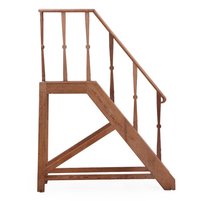 A handsome and sturdy set of early 20th-century pine library steps - likely originates from England - featuring finely...