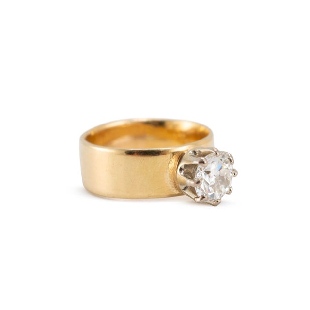 Vintage Traub Orange Blossom 18k Yellow Gold Gia 1.40ct Circular Engagement Ring, Size 7.5 For Sale - Image 4 of 10