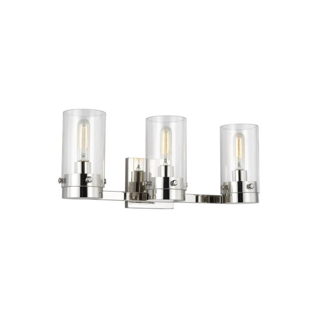 Garrett from Chapman & Myers for Generation Lighting features cylindrical Clear Extruded Glass shades paired with...
