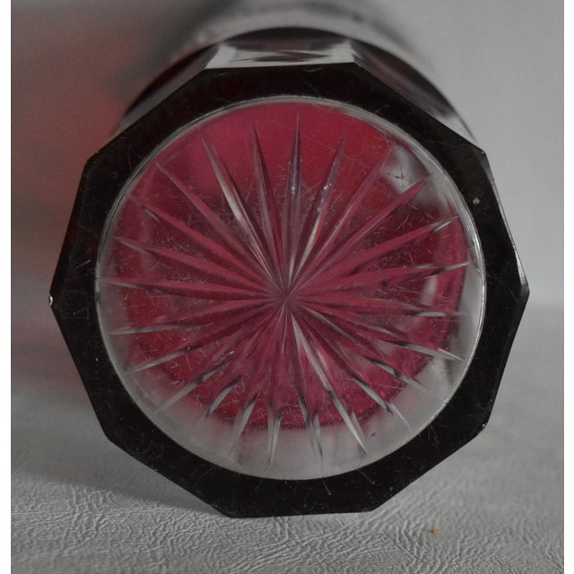Vintage Clear Crystal Vase Bohemian Ruby Cut Cylinder Etched Silver Overlay For Sale - Image 15 of 15