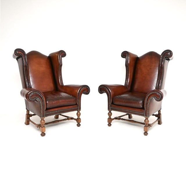 Antique Leather Wing Back Armchairs, 1920s, Set of 2 For Sale - Image 11 of 11