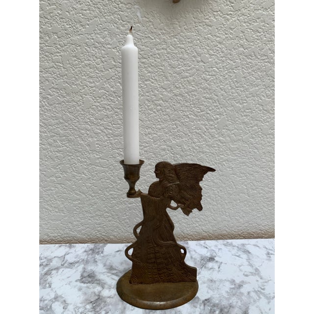 Metal Vintage Brass Angel Candle Holder For Sale - Image 7 of 11