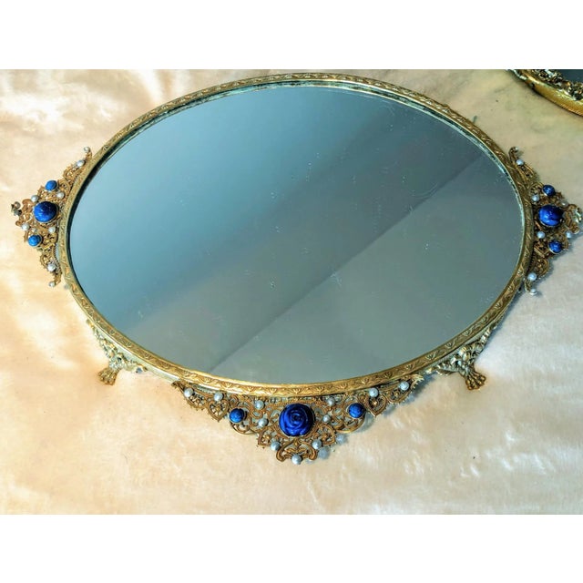 Antique Vanity Tray With Filigree Adorned by Rose Cut and Pearl Like Gems For Sale - Image 11 of 11