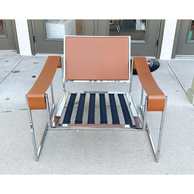 Milo Baughman Milo Baughman Style Chrome and Leather Sling Chair For Sale - Image 4 of 8