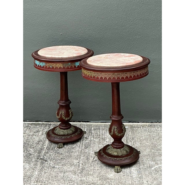 Vintage Regency Ormolu Pedestal Table With Inset Marble - Set of 2 For Sale - Image 12 of 12