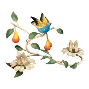 Italian Tole Candle Holder With Blue Bird and Pears