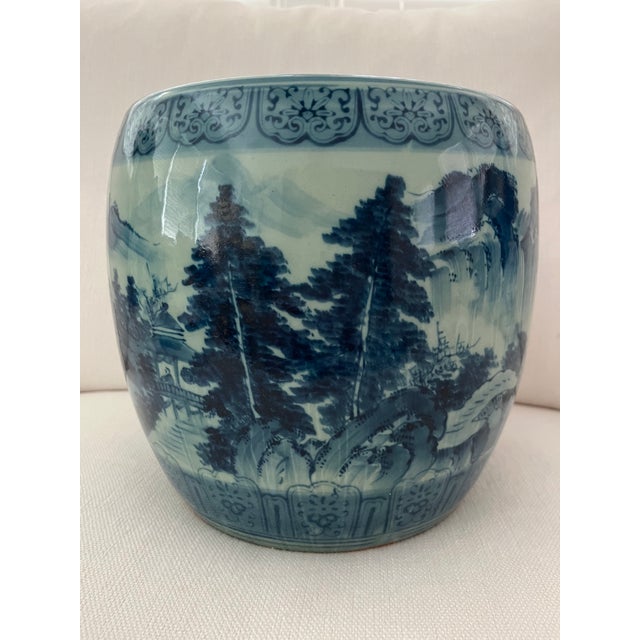 Antique Japanese Blue and White (Sometsuke) Porcelain Hibachi With Applied Inscription For Sale - Image 16 of 18