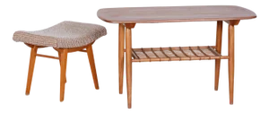 Mid-Century Coffee Table in Cherry & Rattan, 1950s