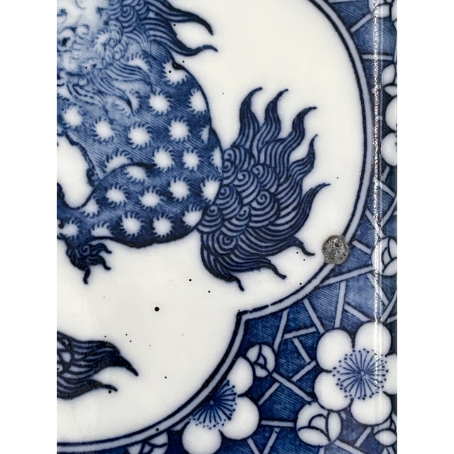 Vintage Chinoiserie Blue and White Porcelain Foo Dog Flower Frog For Sale - Image 11 of 11
