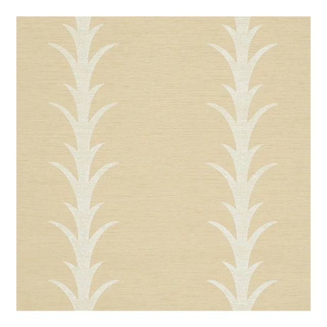 Schumacher X Celerie Kemble Acanthus Stripe Vinyl Wallpaper in Natural For Sale
