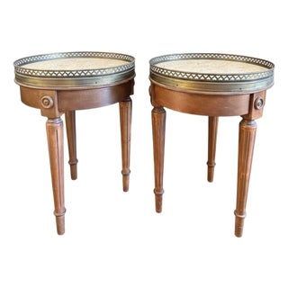 Pair of Marble Top French Louis XVI Style Bouillotte Occasional Tables For Sale
