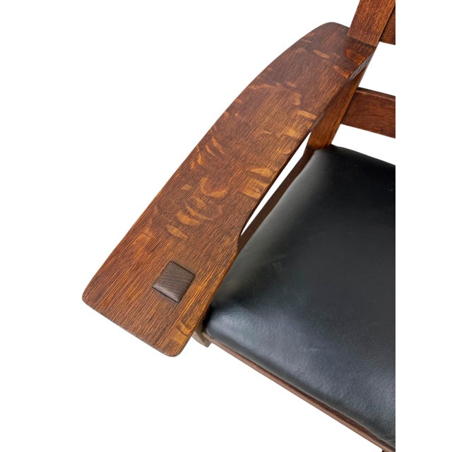 Antique Arts & Crafts Stickley Style Mission Oak Arm Chair For Sale - Image 9 of 9