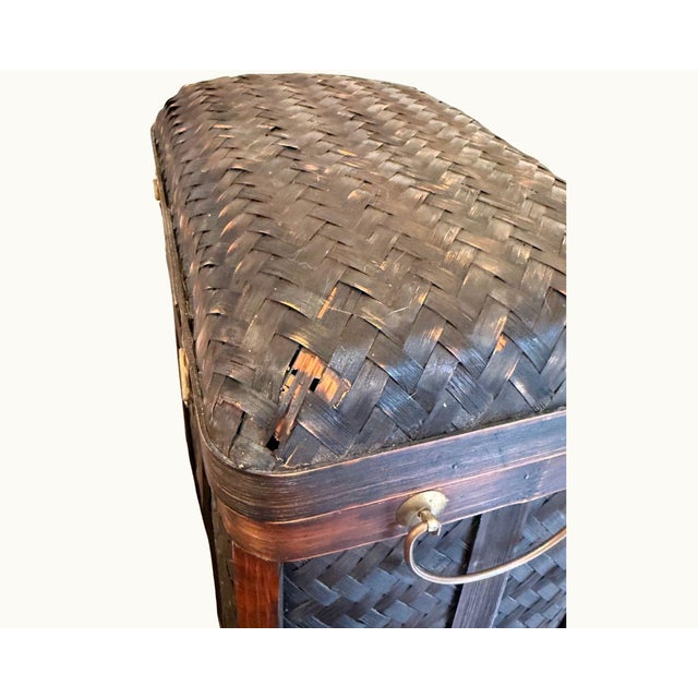 1930s Antique Japanese Bamboo Woven Storage Trunk With Brass Hardware — Circa 1900s–1920s For Sale - Image 5 of 6
