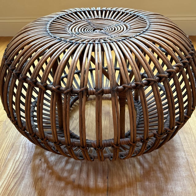 Boho Chic 1970s Albini Style Rattan Ottoman For Sale - Image 3 of 7