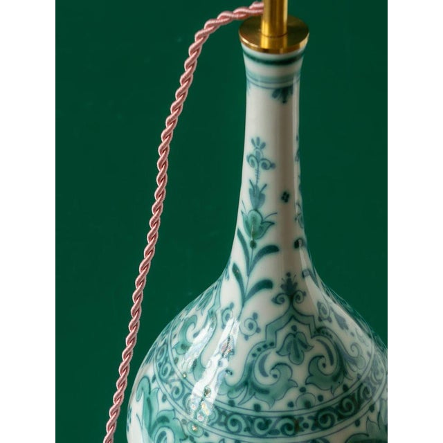 Ceramic Royal Delft Green Delvert Ceramic Table Lamp with New Liberty London Shade from De Porceleyne Fles, 1970s For Sale - Image 7 of 10