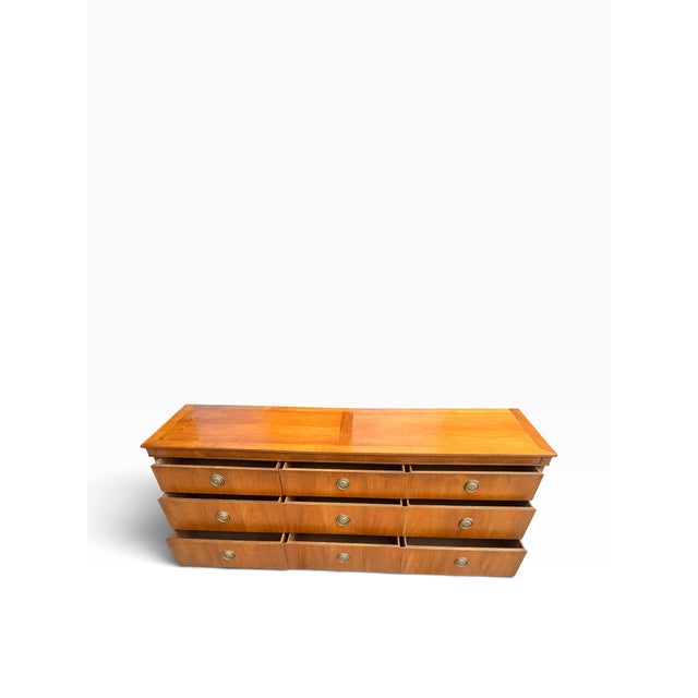 Wood Vintage Baker Furniture Neoclassical 9-Drawer Dresser With Brass Hardware For Sale - Image 7 of 14