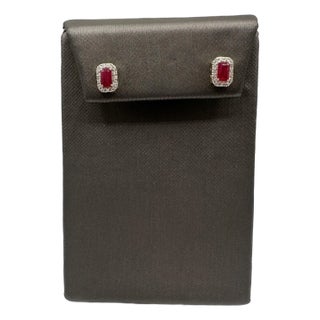 Ruby and Diamond Halo Studs in 14kt Yellow Gold – New, Push Backs, A Pair For Sale