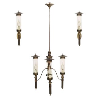 Art Deco Chandelier and Sconces, Set of 3 For Sale
