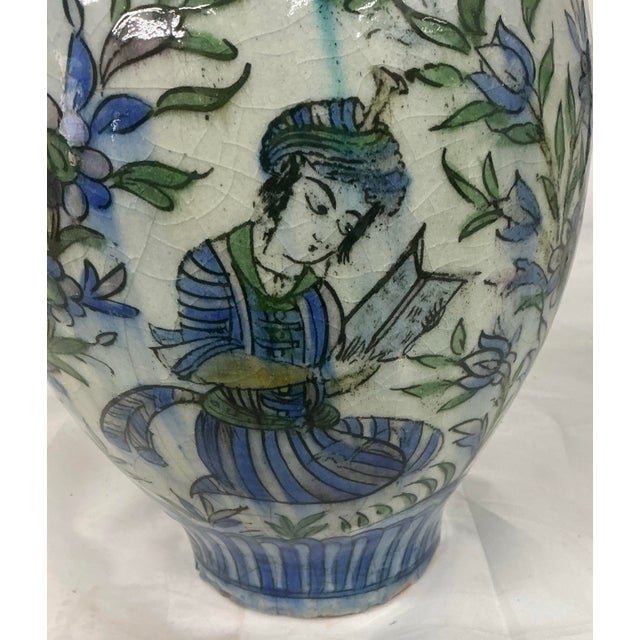 Blue Large Antique Islamic Persian Qajar Glazed Ceramic Vase For Sale - Image 8 of 12