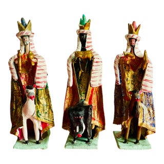 Hilario Mendivil 3 Wise Men Magi Nativity Mixed Media Figures 70s Cusco Peru 12” Tall For Sale
