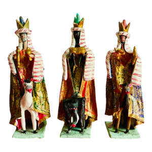 Hilario Mendivil 3 Wise Men Magi Nativity Mixed Media Figures 70s Cusco Peru 12” Tall