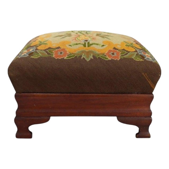 American Empire Mahogany & Needlepoint Ottoman C1860 For Sale